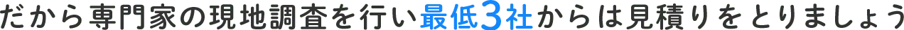 だから専門家の現地調査を行い最低3社からは見積もりをとりましょう