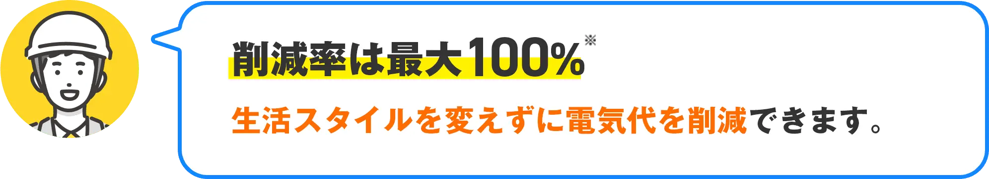 削減率は最大100% 生活スタイルを変えずに電気代を削減できます。